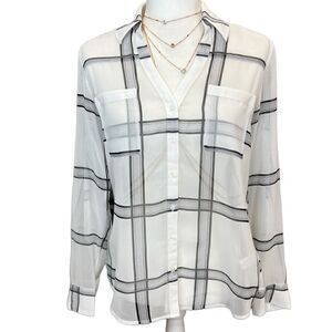 Express portofino sheer plaid blouse white black size small